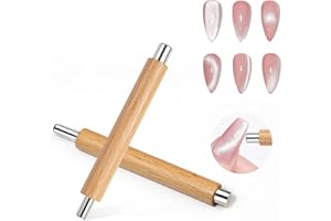 BRAVIKERLY Double-Head Magnetic Polish Stick for Nails, Wooden Handle Cat Eye Magnet for Nail Art, 3D Cat Eye Gel Nail Polish Magnet with Magnetic Pen, Multifunctional Nail Design Tools