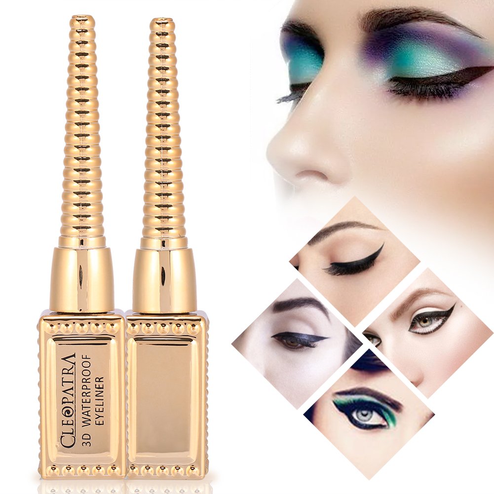 2Pcs Makeup Liquid Eyeliner Stick Smudge-Proof Waterproof Eye Liner Pen Gold Bottle