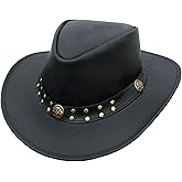 Leather Cowboy Hat for Men Women Western Australian Outback Hat with Shapeable Wide Brim, Aussie Style Leather Hat