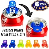 Beverage Barricade Soda Protector 6 Pack for Active Families. Improve Your Picnic or BBQ Experience: Shield Your Cans from Bugs & Dirt, Easily ID Whose Drink is Whose & Eliminate Painful Top Popping.