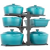 MUDEELA 6-Tier Pots and Pans Organizer under Cabinet, 13.78" Height Heavy Duty Pot and Pan Organizer Kitchen Cabinet Organization and Storage, Adjustable Pot Rack for Frying Pan, Cast Iron Skillet