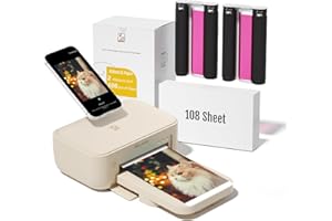 HPRT Desktop Photo Printer 4x6 with 108 Sheet Photo Paper& 2 Ribbon, Instant Picture Printer for iPhone, Smartphone, Thermal 