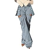 Vakkest Bell Bottom Jeans for Women Flare Jeans High Waist Bootcut Plus Size Ripped Hole Jeans Denim Leggings Pants