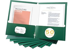 Zzrywuty File Folders with Pockets Letter Size, 50-Pack Paper Folders with Card Slot, Two Pocket Folders for School Students, Businessmen, Home and Office Workers（Dark Green）