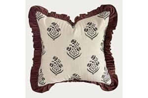 Palm & Loom 100% Cotton Linen Cushion Cover - Aira Decorative Throw Pillow Case with Dark Green & Wine with Ruffle - Modern Traditional Living Room, Bedroom Pillow Cover (Raga, 20" x 20" (Pack of 1))