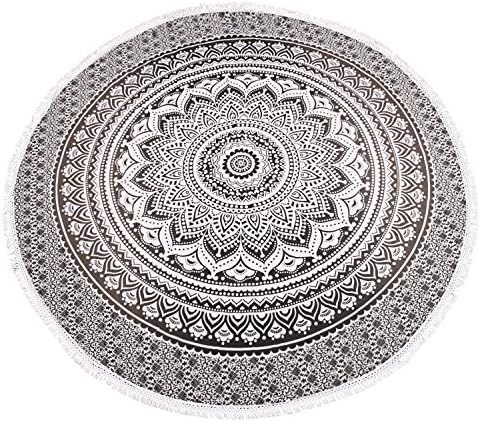 Grey Mandala Round Roundie Beach Throw Indian Tapestry Hippie Yoga Mat By Goutam Print