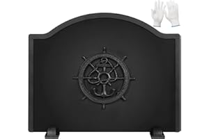1More Firebacks for Fireplace - Iron Fire Place Back Plates with Feet, 20in Fireplace Heat Reflect, Fireplace Wall Protection.Fireback Decorative Wheel Design