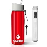 Survimate 5-Stage 0.01μm Ultra-Filtration Filtered Water Bottle, BPA-Free Material, NSF/ANSI 42&372 Certified, Portable Water Filter Bottle for Survival, Camping, Hiking, and Emergency Use