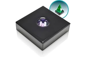 ASENTE 5 LED White Light Base for Glass Art - Square Black Satin Matte Wood Light Stand Base for Art Glass, Room Decor, Gemstones and Crystals - AC/USB Powered