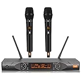 Zenolix Wireless Microphone System, Metal Dual UHF Cordless Handheld Dynamic Karaoke Mic Set, Auto Scan, Long Range 200ft for Home Karaoke Singing, DJ Party, Church, Wedding, Speech (UM203)