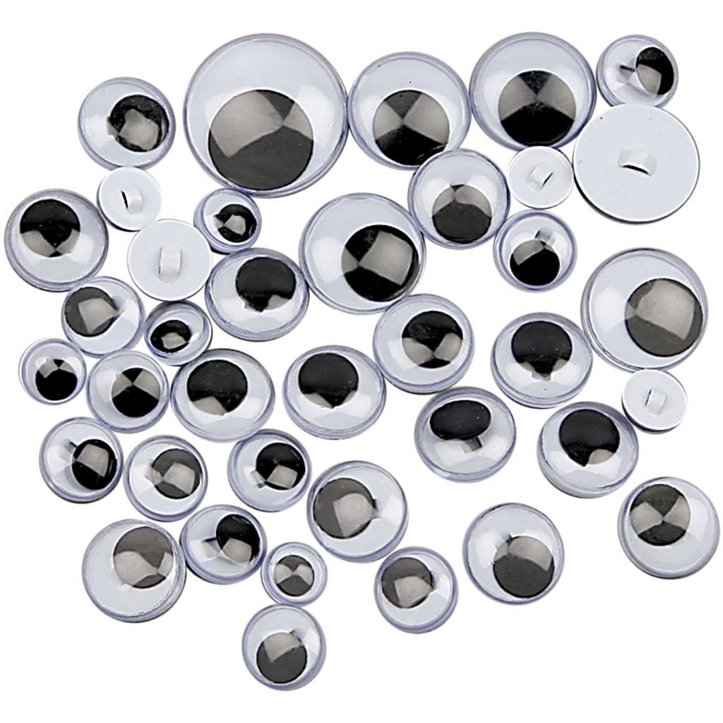 Googly Eyes, D: 8-20 mm, sewing, 24 asstd