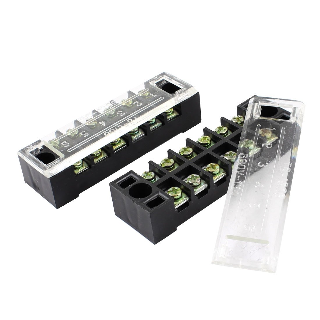 sourcing map 2 Pcs 600V 15A 6P Screw Electric Barrier Terminal Block Wire Connector