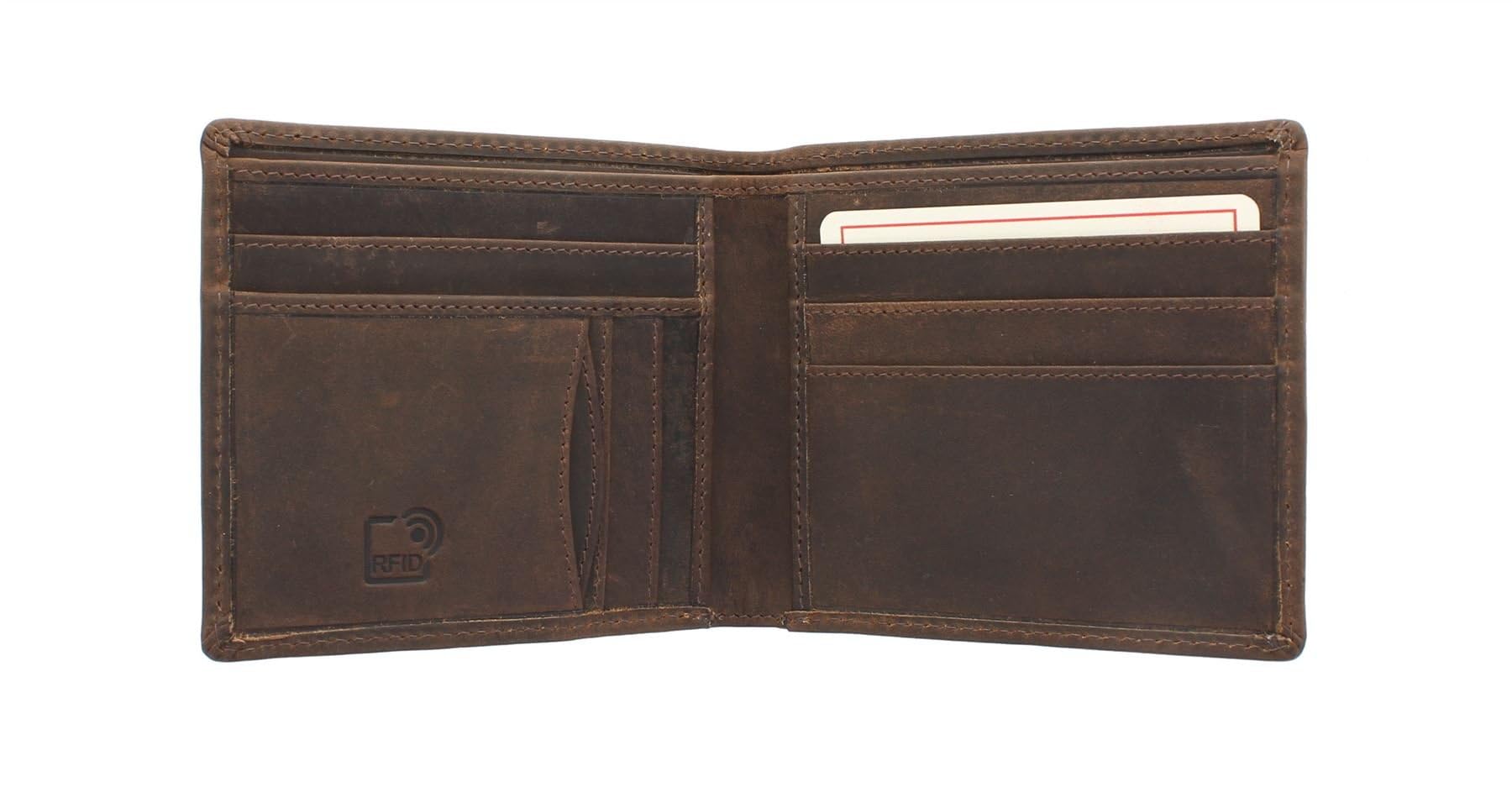 Cactus Bi-Fold Oiled Leather Wallet with RFID Protection 184_81 Brown