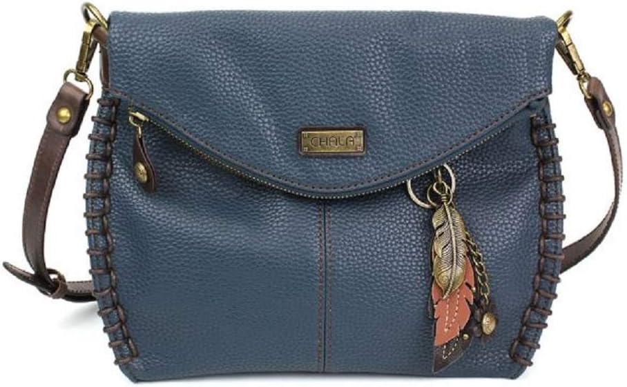 CHALACharming Crossbody Bag Shoulder Handbag With Flap Top and Zipper Navy/Pewter