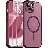 SPIDERCASE Designed for iPhone 15 Case, Magnetic with [2 Tempered Glass Screen Protector] [Full Camera Protection] Anti-Scratched Slim Phone Case for iPhone 15 6.1”,Wine Red