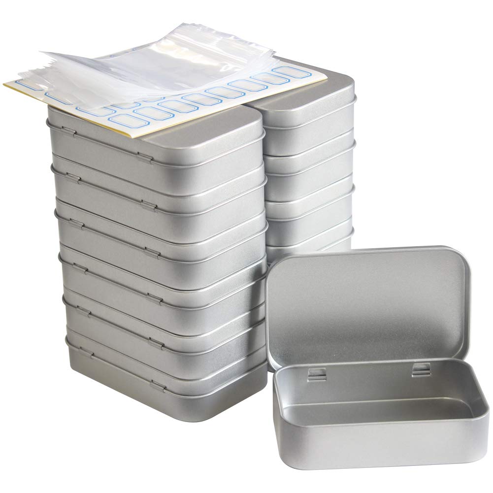 DARUITE Small Tins, 12 Pieces Metal Tins,Rectangular Empty Hinged Tins,Tins Container with Lids,Mini Portable Storage Box for Key,Candy,Coin,Earrings