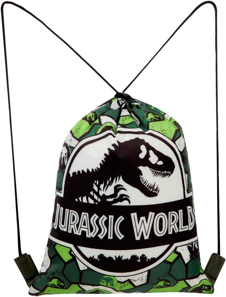 Jurassic World Drawstring Bag, Boys String Bag for School Gym, Travel, Swimming, Kids Dinosaur Gifts, Green Camo