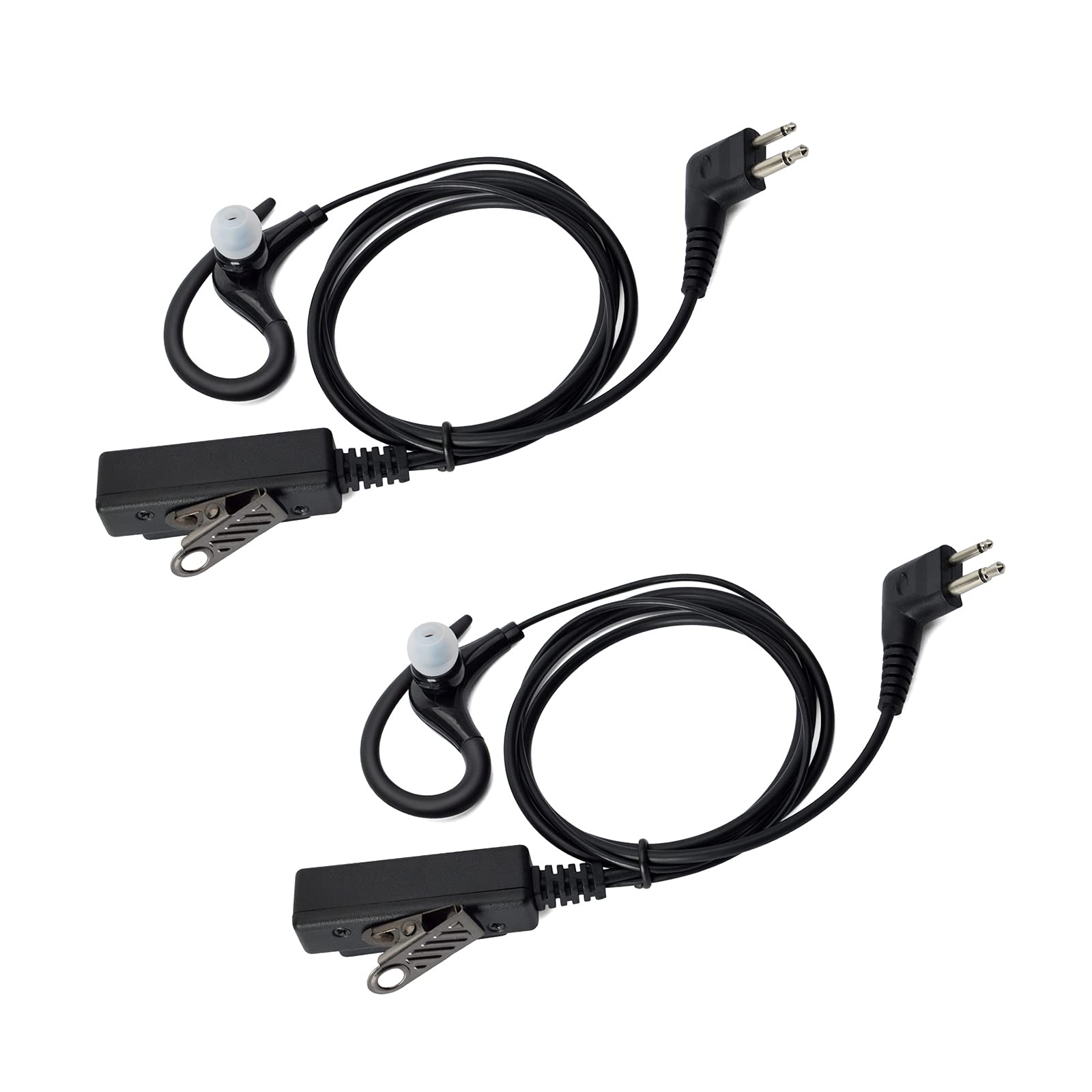 UAYESOK G-Shape Walkie Talkie Earpiece Surveillance Police Security Headset with PTT Mic for 2 Pin Motorola CP040 CP140 DP1400 CP200 GP300 Hytera Midland 2 Way Radio （Pack of 2）