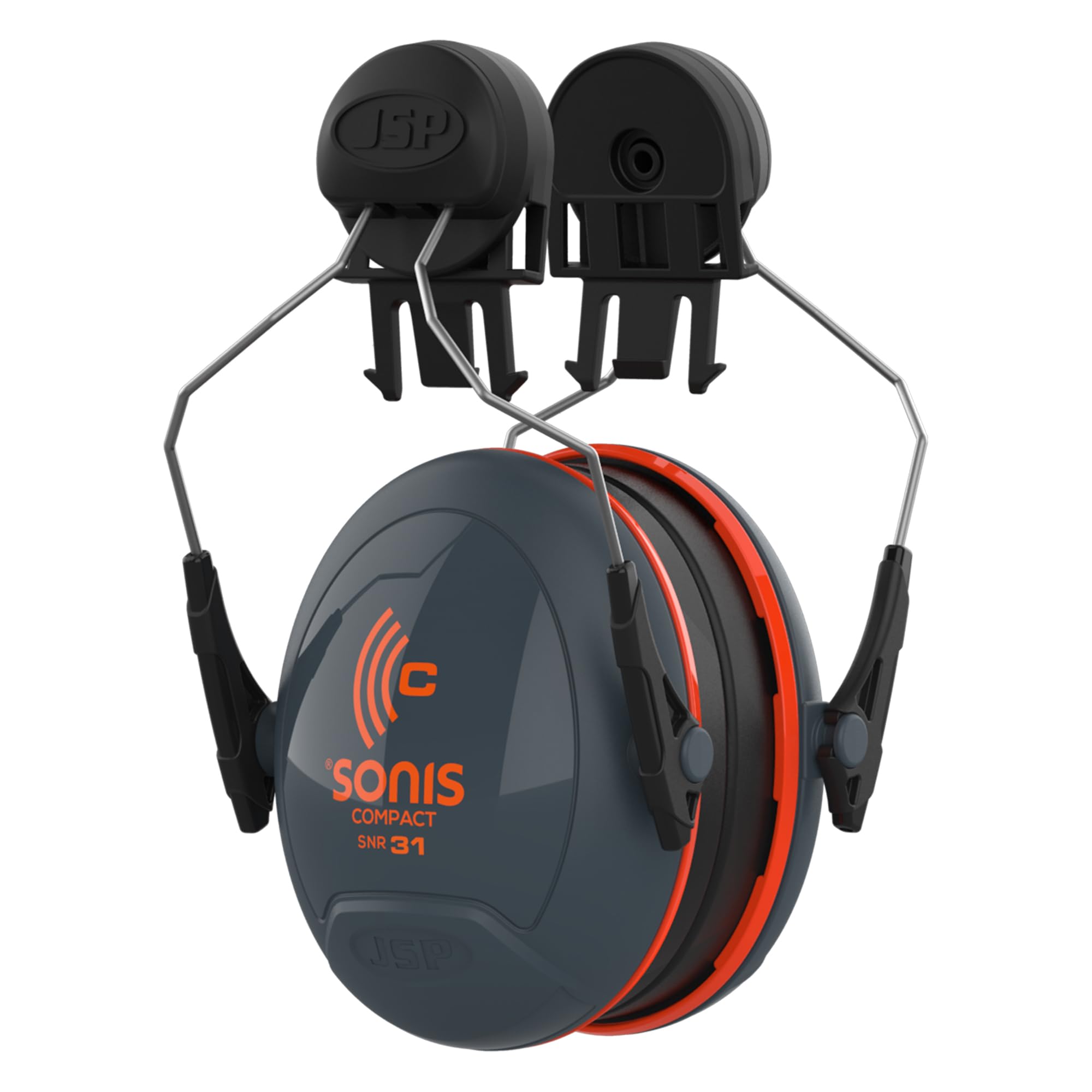 JSP SONIS COMPACT Mounted Ear Defenders - 31dB SNR - Grey/Orange - Hearing Protection Earmuffs for Adults - Flexible & Comfortable Fit - Compatible Hard Hats - EN 352-3