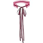 MOMOCAT Red Lace Tie Bow Stretchy Velvet Choker Necklace for Women Burgundy Ribbon Chokers Necklaces for Woman Gothic Cute Chockers 90s Chocker Jewelry Accessories for Women Girls