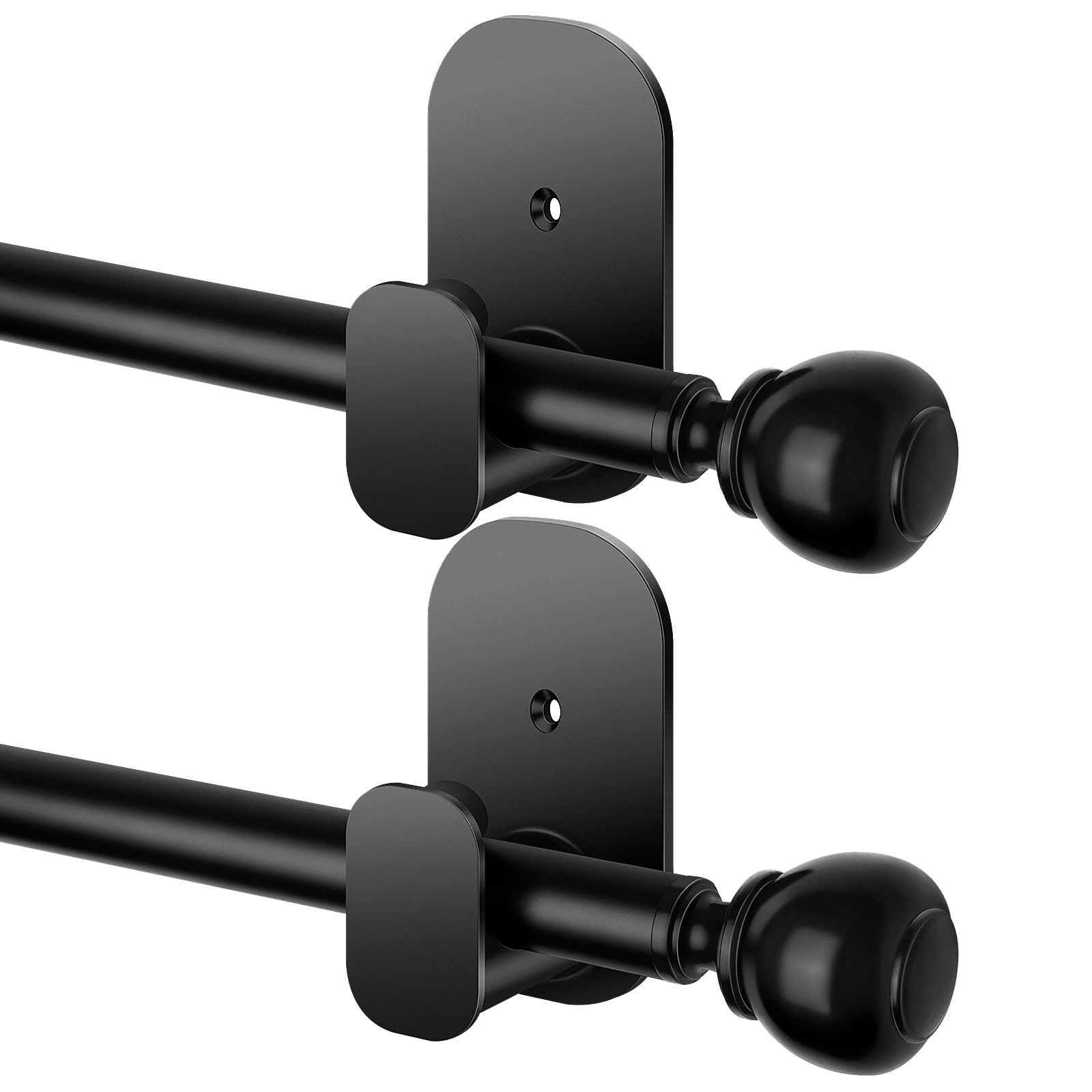 Photo 1 of 2 Pack Black Curtain Rods No Drilling 48 to 84 inch, USFOOK 5/8 Inches No Drill Curtain Poles for windows with 3M Adhesive Brackets, Renter Friendly Drapery Rods with Round Finials
