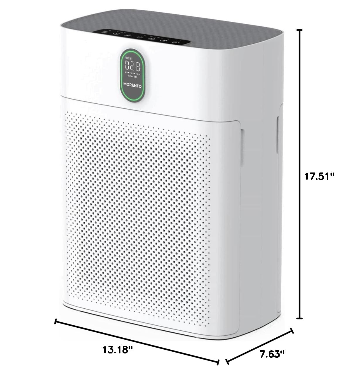 MORENTO Air Purifiers for Home Large Room up to 1076 Sq Ft with PM 2.5 Display Air Quality Sensor for Pet Hair, Double-Sided Air Inlet, 24db, White, 1 Pack + 2 Pack Filters