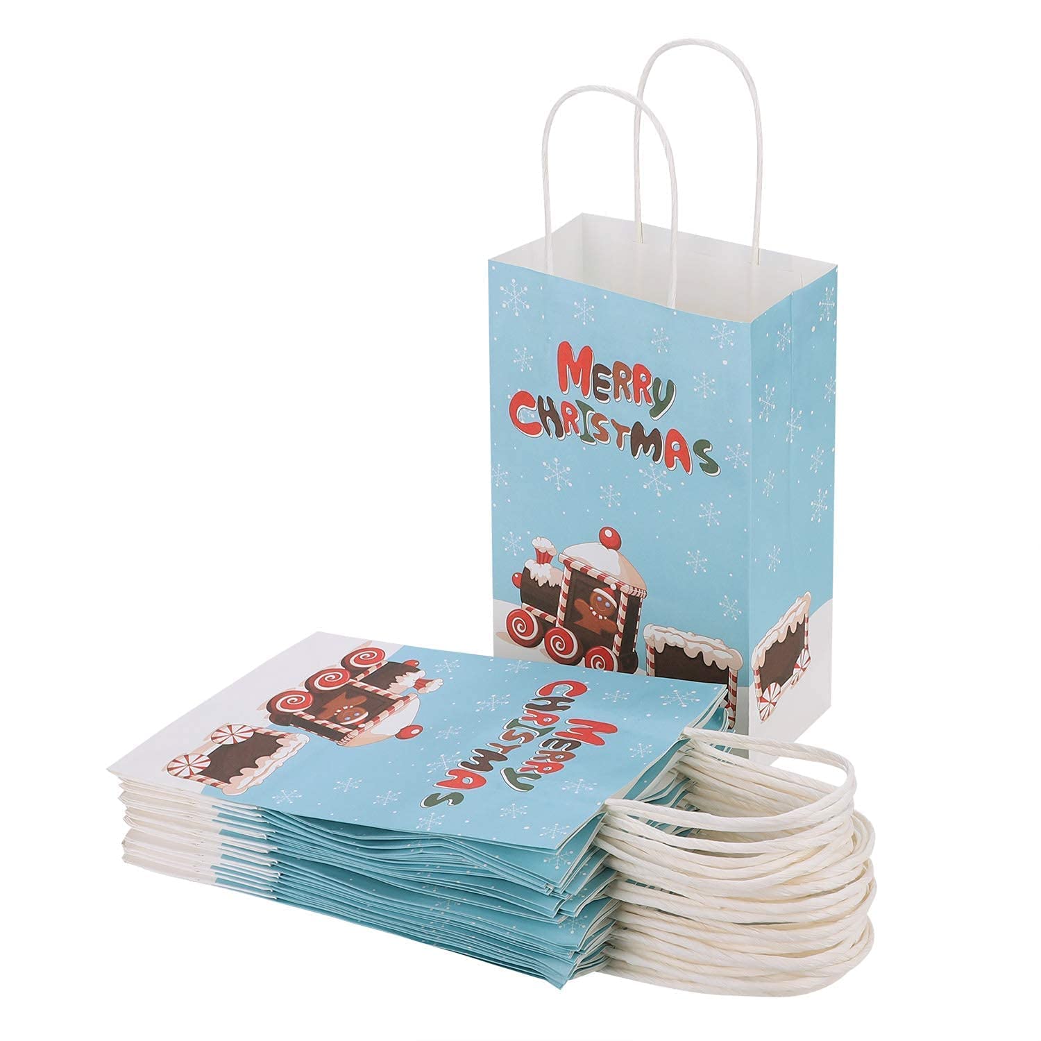 IBLUELOVER 10PCS Christmas Paper Gift Bags Small Kraft Holiday Paper Present Bags with Handles Christmas Goody Bags Xmas Gift Bags for Classrooms and Party Favors