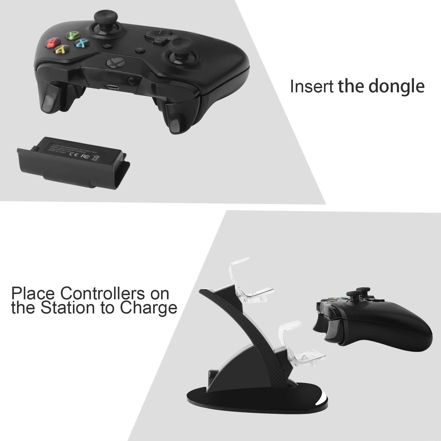 Xbox One Controller Charger, Xbox One /One S / One Elite Controller Charging Station with 2 Pack Xbox Rechargeable Battery for Xbox Wireless Controller Kit