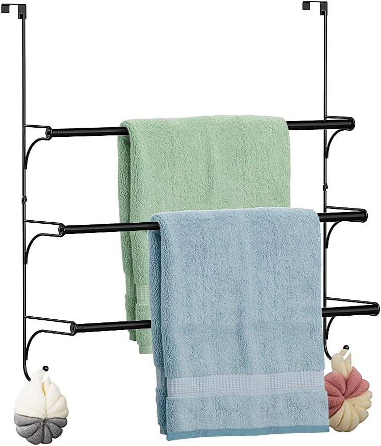 BERYLX Over-the-Door Towel Rack 3 Tier Expandable Black