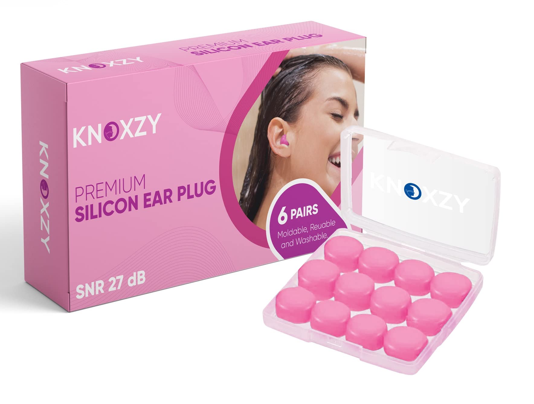 Knoxzy Silicone Ear Plugs Re-Usable Waterproof Noise Cancelling Premium Moldable Ear Plugs for Sleeping, Travelling, Studying Noise Reduction Pink Pack of 1