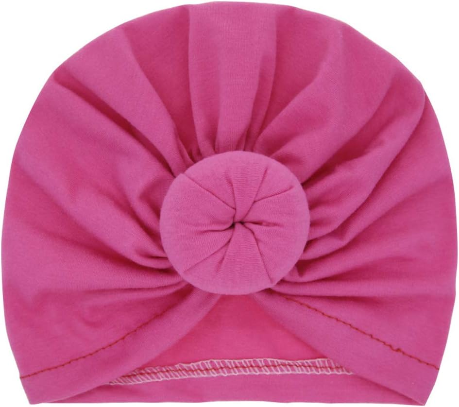 Soft Cotton Baby Girls Hats Turbans Newborn Headwear Wrinkle Headwrap (Rose red)