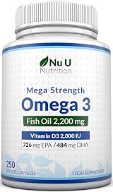 Nu U Nutrition Omega 3 2200mg & Vitamin D3 2000IU - 250 Softgels view 1