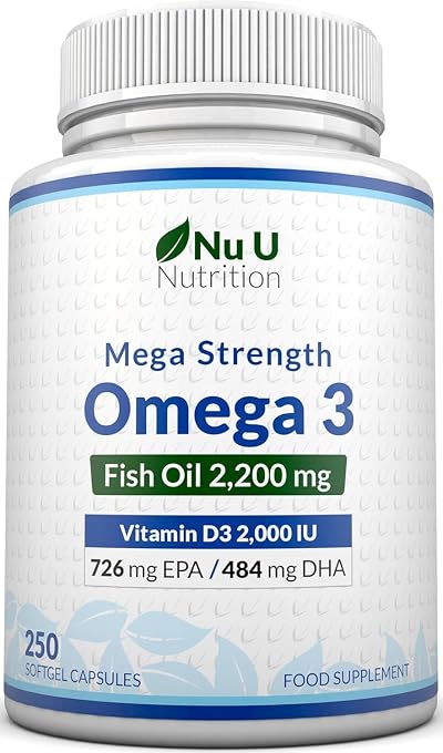 Nu U Nutrition Omega 3 2200mg & Vitamin D3 2000IU - 250 Softgels