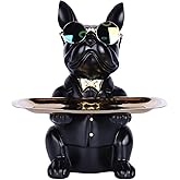 suruim French Bulldog Gifts Key Holder Candy Dish Tray Home Decor Resin Butler Statue Key Bowl Entryway Table Frenchie Dog Sculpture Dining Table Decor Office Small Object Tray (Black)