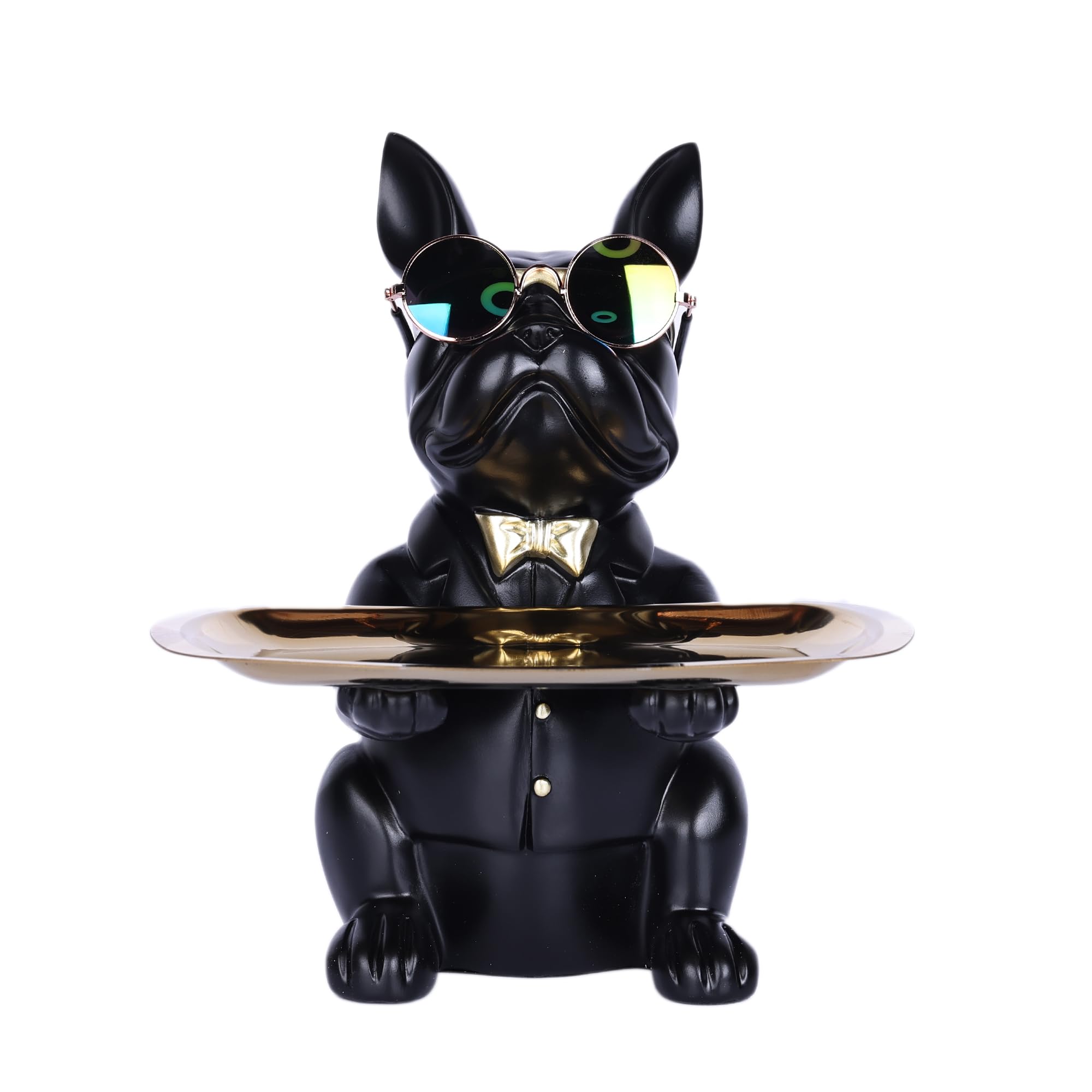Resin Bulldog Desk Storage Tray Statue Coin Piggy Bank Storage Animal Sculpture Table Decoration Multifunction Office Home Decor Coin Piggy Bank Storage (Black)