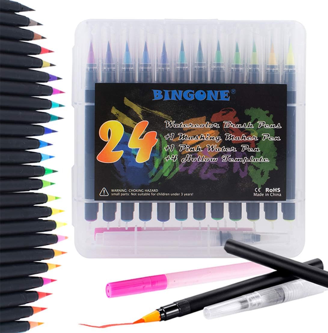 Watercolor Brush Pen, 24 Water Coloring Painting Markers with Flexible Brush Tips, Paint Pens for Drawing, Lettering, Manga, Calligraphy, Coloring Books, Artists, Kids and Beginner