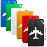 Luggage Tags for Suitcases Aluminum 6 Pack with Stainless Steel Loop, Suitcase Tags with Name ID Card Perfect to Quickly Spot Travel Essentials Backpacks Bags Baggage