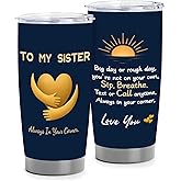 Sister Gift Cup, A Warm Present from Sis or Brother for Birthday, Christmas, Mother’s Day, Stainless Steel Tumbler for Home, Office, Commute and Travel, Straw Set (3pcs), 20oz (for sister)