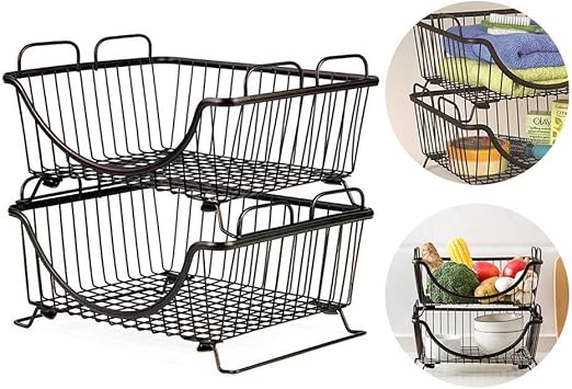Cesta de almacenamiento apilable de alambre - Cocina Cesta de alambre