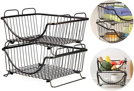 Cesta de almacenamiento apilable de alambre - Cocina Cesta de alambre