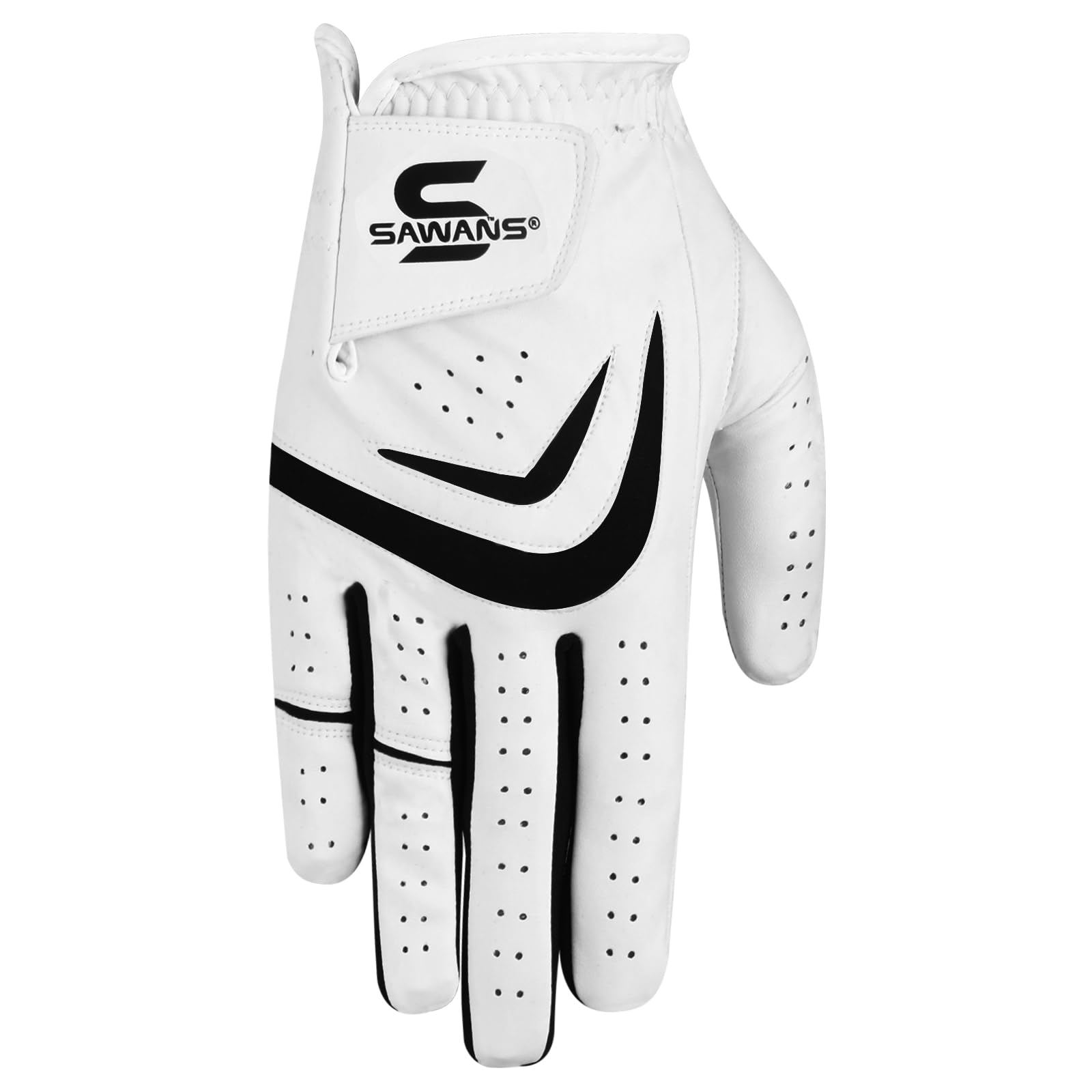 SAWANS Golf Glove Men Left Hand Right Non Slip Leather Grip Golfer Gloves All Weather Soft Durable Comfortable Flexible Wear Golfing Performance (White, S, Right Hand)