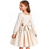 HILEELANG Girls Long Sleeve Princess Party Dress-Bow Tie Tulle Skirt Kids Holiday Birthday Wedding Outfit Ages 6-12