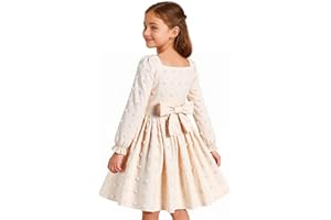 HILEELANG Girls Long Sleeve Princess Party Dress-Bow Tie Tulle Skirt Kids Holiday Birthday Wedding Outfit Ages 6-12