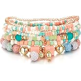 Joiigaem Boho Stackable Bead Bracelets for Women 8PCS Multi-Layer Handmade Stretch Bead Crystal Beach Bracelet Friendship Jewelry Gift Set