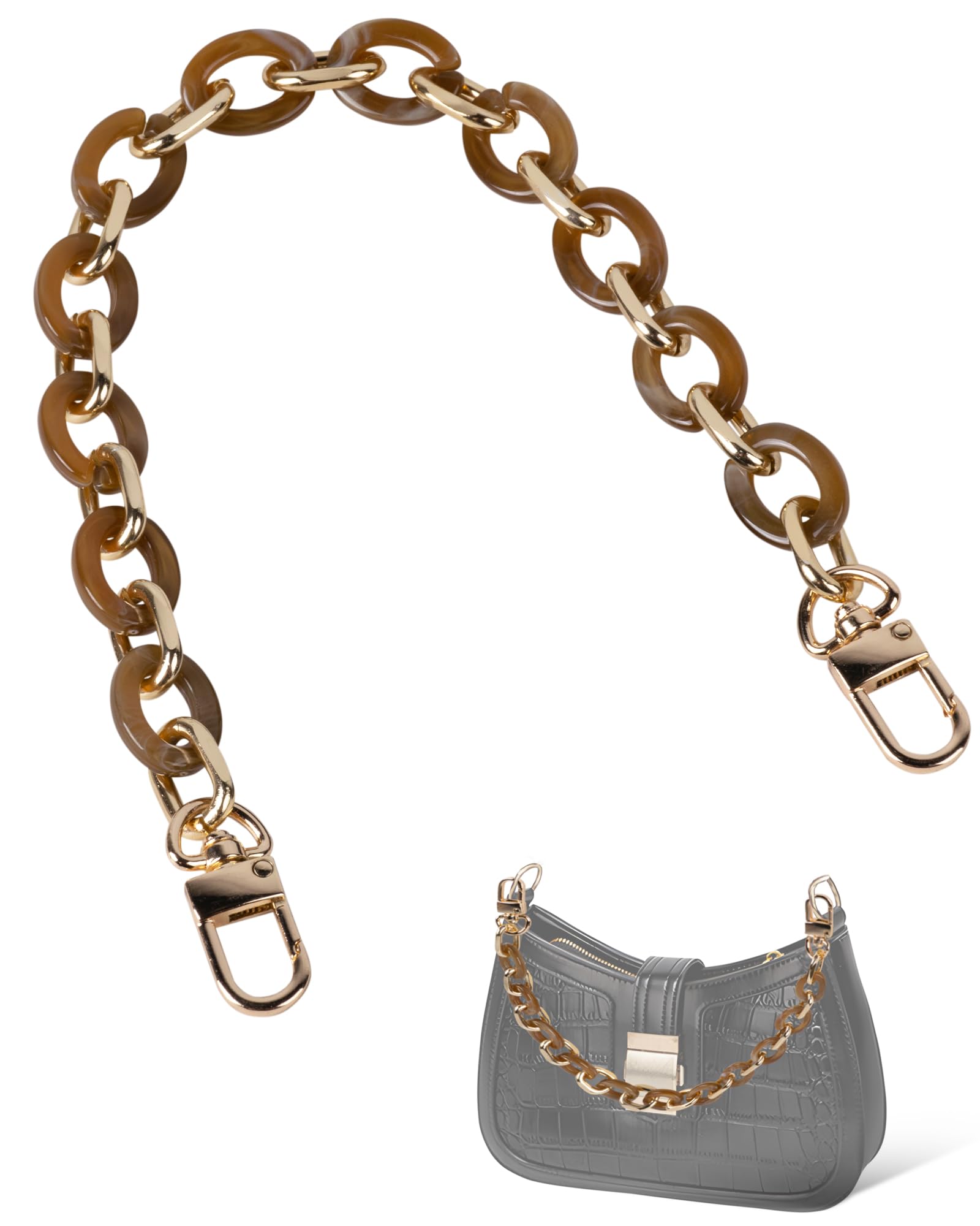 MEGAVOW 1 pcs of Purse Chain Straps, Flat Chain Handle with Metal Buckle, Handbag Shoulder Bag Chains Strap Replacement Accessory for DIY Purse Wallet Extender Crafts Making, Brown, 40cm