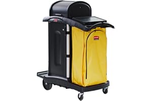 Rubbermaid Commercial Products Janitorial Cleaning Cart with Doors and Hood High Security, Black