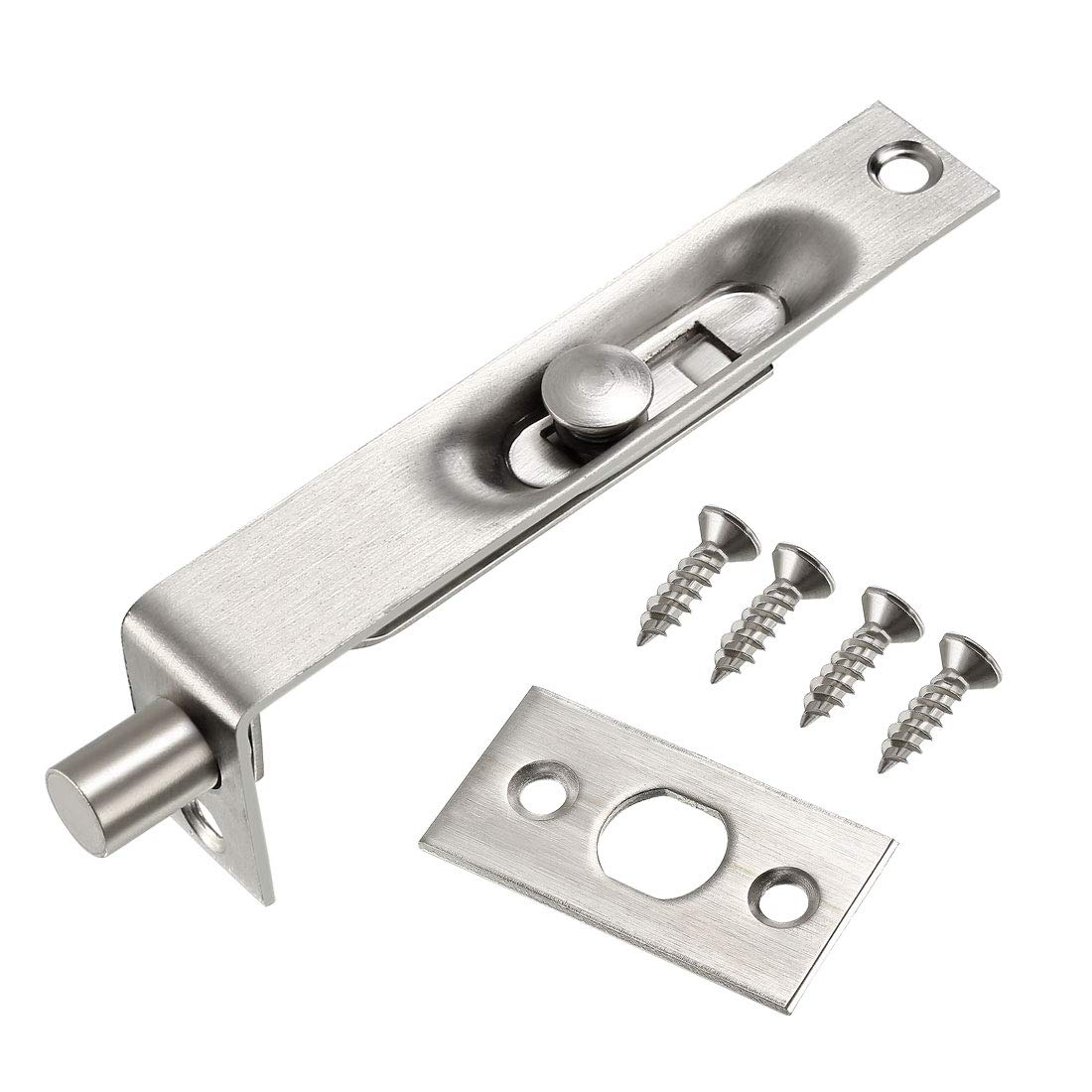 Sourcing Map 4 Inch Stainless Steel Concealed Slide Lock Latch for Wood Composite Doors, Double Doors, Silver Tone