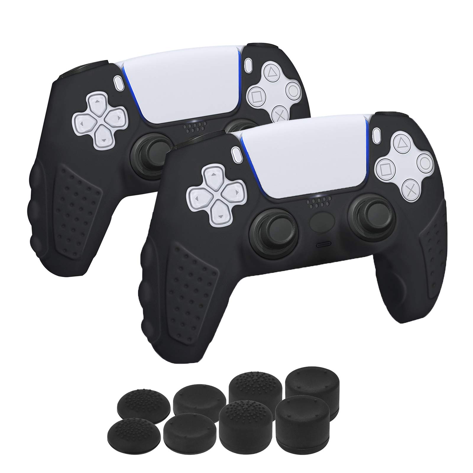 DLseego PS5 Cover Skin Case Compatible with Sony Playstation 5, Newest Version Thicken Grip Silicone Skin Case Anti-Slip Cover 2 Pcs with 8 Thumb Grips-Black