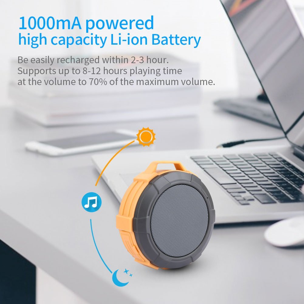 Bluetooth Shower Speaker Hcman Wireless Stereo Outdoor Waterproof Portable Speaker with Micro SD Card Slot,Built-In Mic,5W Driver, Suction Cup,Hands-Free Speakerphone