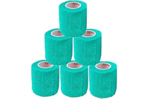 PRAIRIE HORSE SUPPLY 2 Inch Vet Wrap Tape Bulk (Teal) (Pack of 6) Self Adhesive Adherent Adhering Flex Bandage Grip Roll for Dog Cat Pet Horse